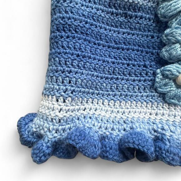 Handmade Blue Crochet Flower Tank Top Art Knit Dopamine Dressing - Picture 3 of 6